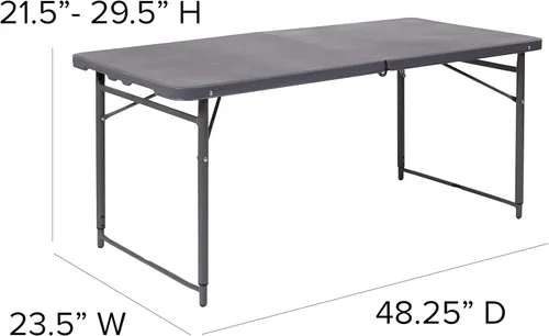 Miniatura 2 de EMMA + OLIVER Mesa plegable de plástico gris oscuro biplegable de altura ajustable de 4 pies con asa