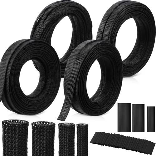 Miniatura 13 de Tatuo Funda de cable trenzada expandible de 65.6 pies, funda de alambre trenzado de varios tamaños con 120 tubos termorretráctiles para televisión