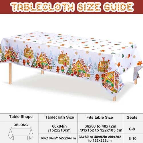 Miniatura 2 de Tiamon Mantel de Navidad de Jengibre de 60 x 104 Pulgadas, Mantel Rectángulo Reutilizable de Hombre de Jengibre, Cubierta de Mesa de Árbol