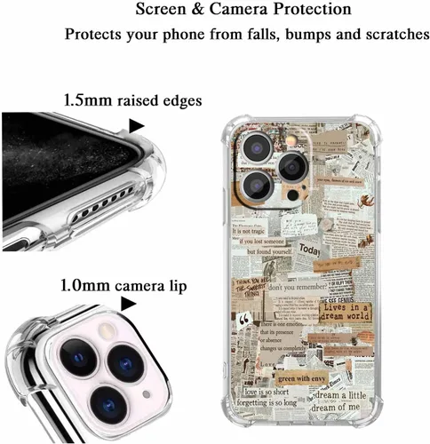 Miniatura 4 de Funda de colágeno de periódico retro para iPhone 13 Pro Max, patrón de papeles viejos estético, funda única de TPU de moda compatible con iPhone 13