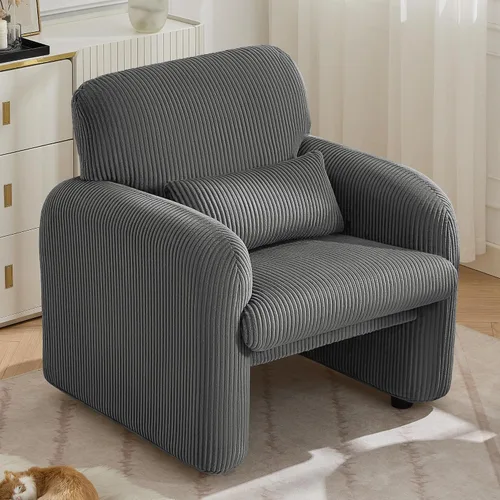 Miniatura 16 de WUTUTUEE Silla decorativa de tela de pana, sillas tapizadas modernas para sala de estar con almohada lumbar, sillón ancho y cómodo para dormitorio