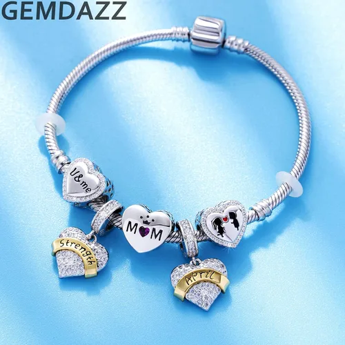 Miniatura 4 de GEMDAZZ Dijes de piedra natal de cumpleaños de enero a diciembre para pulsera de dije, 2 tonos de plata de ley 925 con cuentas de corazón