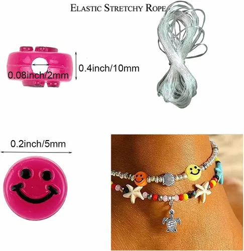 Miniatura 5 de 200 cuentas de cara sonriente, cuentas espaciadoras de cara feliz para bricolaje, joyas, pulseras, aretes, collares, suministros de fabricación