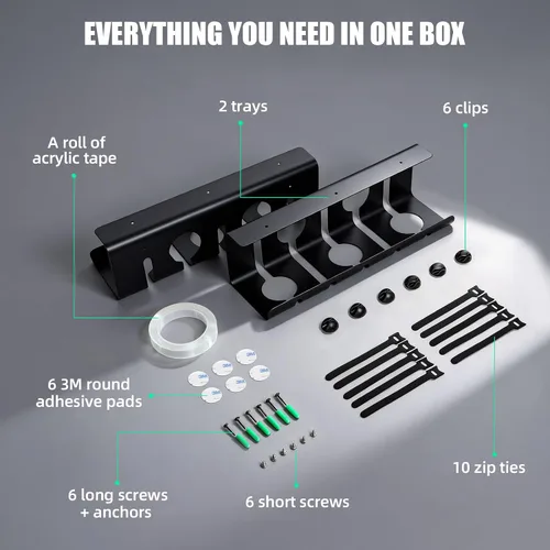 Miniatura 5 de Bandeja de organización de cables debajo del escritorio, 16.5 pulgadas de largo x 4.7 pulgadas de ancho x 4.3 pulgadas de alto, paquete de 2
