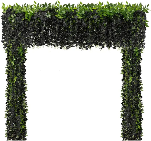 U'Artlines 10 Piezas 7.2 Pies/Pieza Guirnalda de Glicina Artificial de Seda Flores de Glicina Negra Falsas Follaje Colgante Vides Guirnaldas de