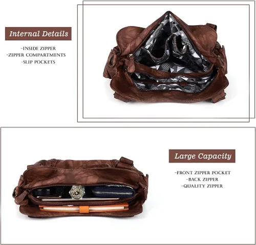 Miniatura 242 de Angel Barcelo - Bolsa de hombro amplia para mujer, diseño Hobo, cuero lavado
