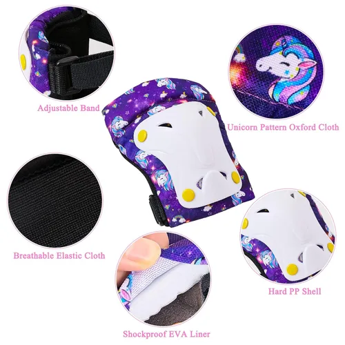 Miniatura 3 de Rodilleras FIODAY para niños, rodilleras y coderas para niños pequeños con bolsa de cordón, juego de equipo de protección ajustable para niñas