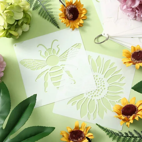 Miniatura 4 de Plantillas de 16 piezas para pintar girasol, mariposa, plantilla floral para primavera y verano, plantillas grandes reutilizables de pintura