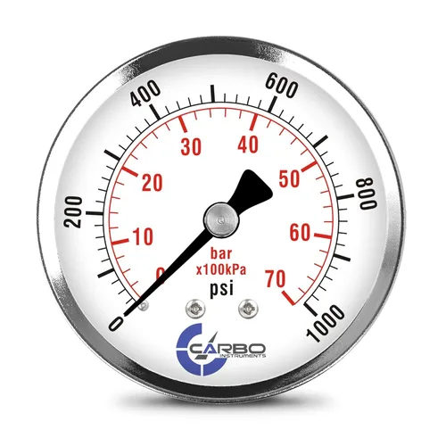Miniatura 13 de Medidor de presión de 2-1/2 pulgadas, carcasa de acero cromado, seco, vacío compuesto -30 Hg - 0-15 psi montaje trasero 1/4 pulg. NPT