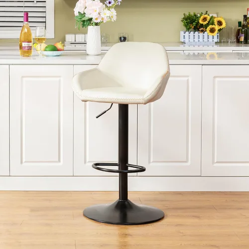 Miniatura 6 de Glitzhome Taburete de bar giratorio, taburetes de bar ajustables con soporte trasero y reposapiés, silla de bar tapizada de piel sintética