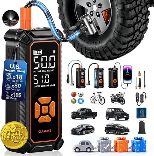 Miniatura 21 de OlarHike Compresor de aire portátil para inflado de neumáticos, inflado rápido, doble potencia, 6000 mAh y 12 V CC, bomba de aire inalámbrica