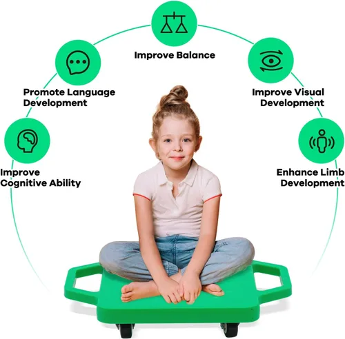 Miniatura 4 de Tabla de sentarse para niños con ruedas universales – Scooter de plástico de seguridad para niños de 6 a 12 años – Scooter deportivo manual con asas