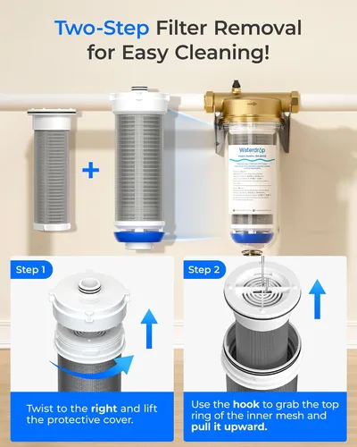 Miniatura 2 de Waterdrop Mega Filtro de sedimento giratorio, Sistema de filtro de agua reutilizable actualizado para toda la casa con retrolavado para agua