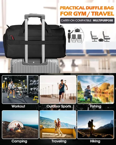 Miniatura 7 de RAINSMORE Bolsa de gimnasio para hombres, bolsa de viaje deportiva de 45 litros con compartimento para zapatos y laptop, mochila de entrenamiento