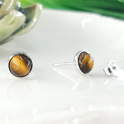 Miniatura 35 de Pendientes naturales de 0.236 in con chapado en oro blanco sobre plata de ley, bisel cabujón de piedras preciosas regalo de joyería para ella