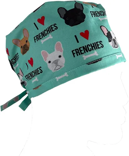 Gorra médica unisex I Love Bulldogs franceses o sombreros, sombreros de cola de caballo, sombreros de fregar para mujer, gorras quirúrgicas unisex,