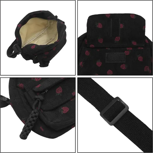 Miniatura 32 de Bolso cruzado de pana de fresa para mujeres y niñas, bonito bolso de mano con diseño de fresa, bolso de mensajero pequeño, bolso de hombro