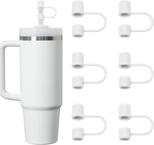 Miniatura 11 de 6 tapas de silicona para popotes compatibles con vaso Stanley de 30 y 40 onzas con asa, tapones de 10 mm, tapas para popotes a prueba de polvo Blanco