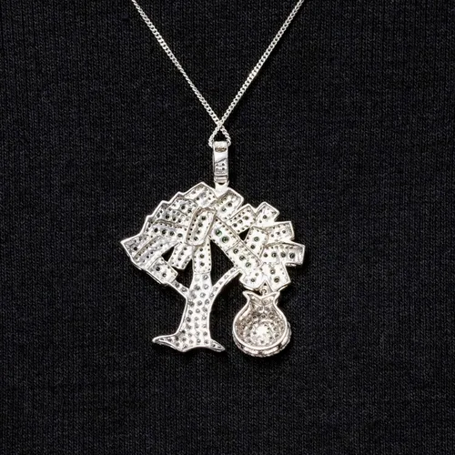 Miniatura 7 de Octa Pearl - Colgante de circonita cúbica blanca y verde de 3.16 quilates hecho a mano para el árbol del dinero, para mujeres u hombres en plata