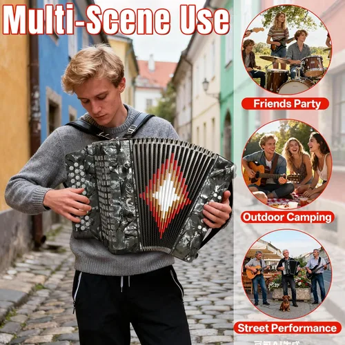 Miniatura 5 de Horse Acordeón de 31 teclas, 12 bajos, 3 filas F/B/E, instrumentos de acordeones diatónicos para adultos con estuche, guantes, paño de limpieza