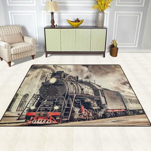 Miniatura 3 de ALAZA Alfombra retro de tren de vapor para sala de estar, dormitorio, 5'3"x4