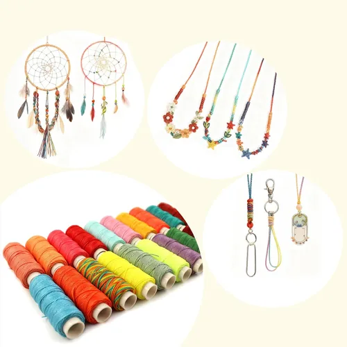 Miniatura 6 de Cuerdas enceradas de poliéster para hilo de coser de cuero para macramé, pulseras, manualidades o proyectos de cuero (12 colores brillantes)