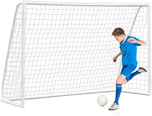 Miniatura 14 de ZENY Portería de fútbol portátil para patio trasero, 12 x 6 / 10 x 6.5 / 8 x 5 pies, red y marco de fútbol para niños y adultos para práctica