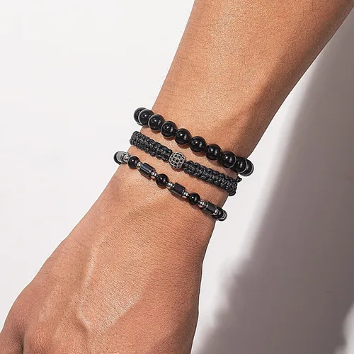 Miniatura 7 de Lynnaneo Juego de pulseras de cuentas para hombre de 0.315 in y 0.157 in de piedras preciosas curativas trenzadas con dije de circonita cúbica