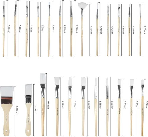 Miniatura 2 de Juego de 24 pinceles de pintura con mango de madera con estuche de pincel de lona, profesional para pintura al óleo, acrílico y acuarela