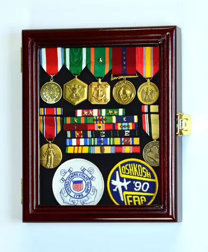 XS - Caja de exhibición militar para medallas, pasadores, parches, insignias, cintas, insignias, 98% con bloqueo UV Cereza
