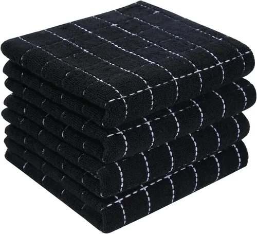 Homaxy Toallas de cocina de tela de rizo 100% de algodón (negro, 13 x 28 pulgadas), diseño a cuadros, paños de cocina suaves y súper absorbentes,