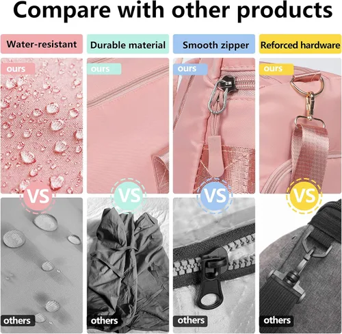 Miniatura 6 de MABROUC Bolsa de lona para mujer, bolsa deportiva de gimnasio con bolsillo húmedo y compartimento para zapatos, bolsa de viaje para fines de semana