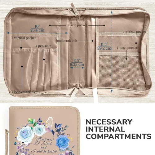 Miniatura 30 de DEHITE Funda para la Biblia para mujer, bolsas de transporte de la Biblia, tamaños medianos y grandes, ranuras para bolígrafos, tela de primera