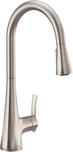 Miniatura 13 de Moen Sinema grifo de cocina desplegable de acero inoxidable con aumento de potencia y sistema retráctil, llave de cocina moderna de arco alto, fácil