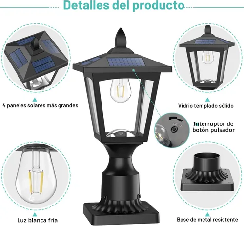 Miniatura 5 de Luces Solares para Postes, Lámpara Solar de Poste de 6000K de Anochecer a Amanecer con Base de Montaje para Poste, Luces Solares para Postes