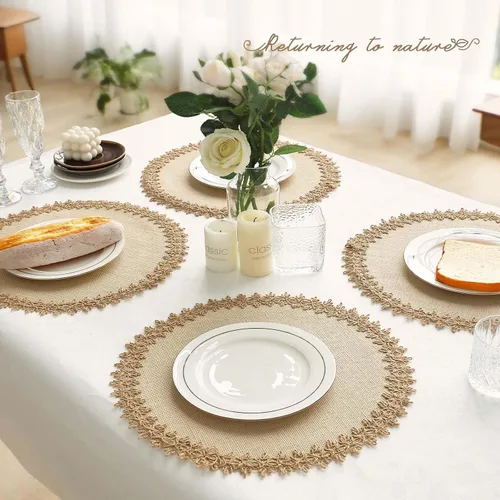 Miniatura 7 de FunWheat - Juego de 12 manteles individuales redondos de arpillera trenzados para mesas de comedor, 15 pulgadas, resistentes al calor, de yute