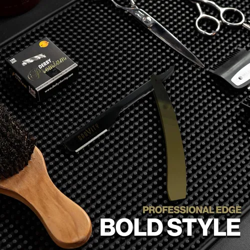 Miniatura 8 de Kit de cuchilla de afeitar recta profesional GRAVITY RAZORS – Ultra Exposición, incluye 10 cuchillas premium, 2mm expuestas, color oro y negro