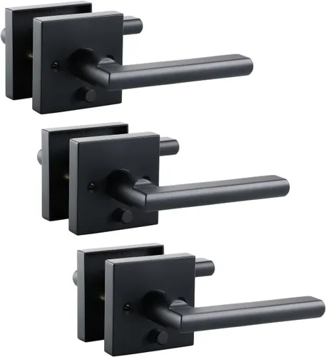 Miniatura 9 de Linkaa Paquete de 2 manijas de puerta de latón dorado para puerta francesa de armario (2 manijas), 1 par, manija de puerta cuadrada de latón