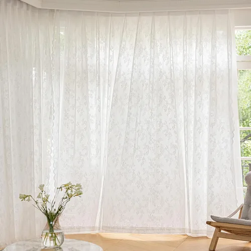 Miniatura 2 de Cortinas traslúcidas de encaje blanco de 45 pulgadas de largo, paneles de cortinas plisadas para ventana, 26 pulgadas de ancho x 45 pulgadas