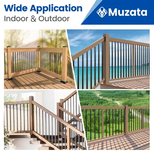 Miniatura 5 de Muzata Paquete de 50 balaustres de cubierta de aluminio de 36 pulgadas redondos, barandillas de cubierta negra, para escaleras, porche, escaleras