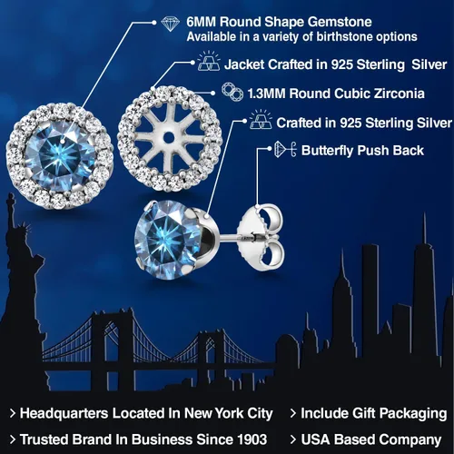 Miniatura 156 de Gem Stone King Aretes redondos de plata de ley 925 de 0.236 in con piedra natal extraíble para mujer
