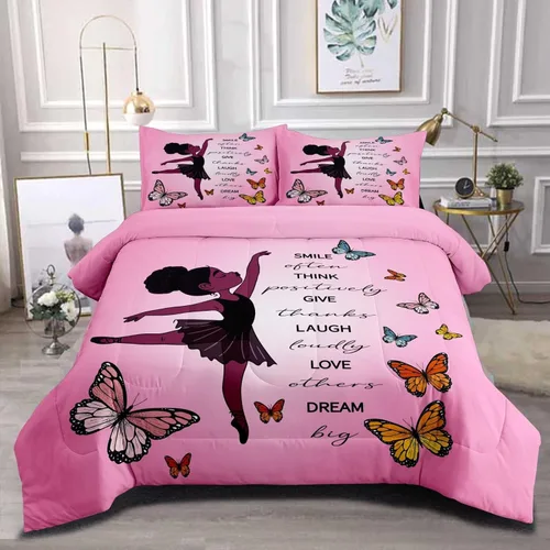 Miniatura 16 de Juego de edredón de niña negra tamaño individual para niños, juego de ropa de cama mágica para niñas negras, edredón de Christan inspirador
