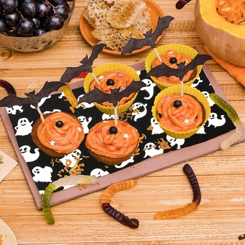 Miniatura 4 de 150 piezas de papel encerado de Halloween lindo fantasma delicatessen, papel de sándwich blanco y negro, impermeable, a prueba de aceite, forro