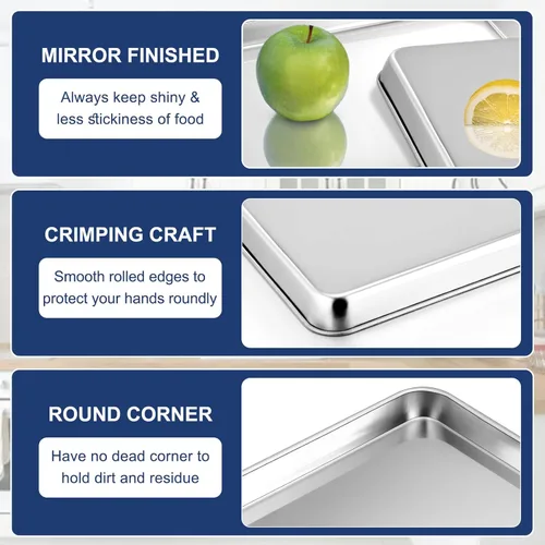 Miniatura 3 de P&P CHEF Bandeja para hornear galletas de 9 pulgadas, bandeja de acero inoxidable para cocina, utensilios para horno para múltiples usos, aspecto