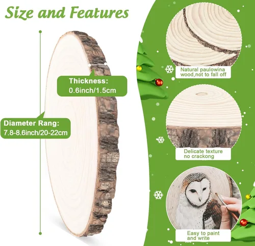 Miniatura 2 de Rebanadas de madera para centros de mesa, 7-8 pulgadas, paquete de 2 astillas de madera redondas sin terminar de la naturaleza para manualidades
