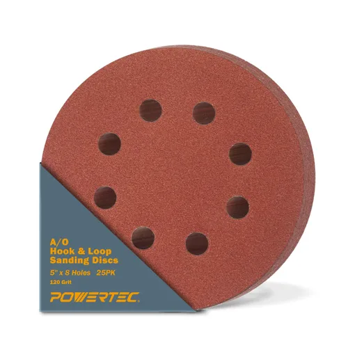 Miniatura 26 de POWERTEC 25PK, 40 Granos, Discos de Lijado de 5 Pulgadas - Gancho y Bucle, Discos de Lijado de Óxido de Aluminio de 5 Pulgadas de 8 Agujeros