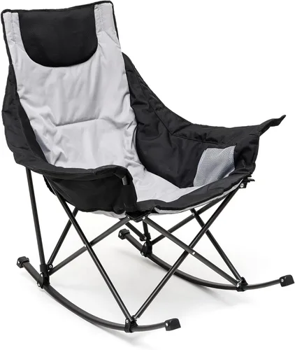 SUNNYFEEL Silla Mecedora de Camping de Gran Tamaño, Silla de Patio Totalmente Acolchada con Bolsillo Lateral, Sillón Reclinable Portátil de Respaldo