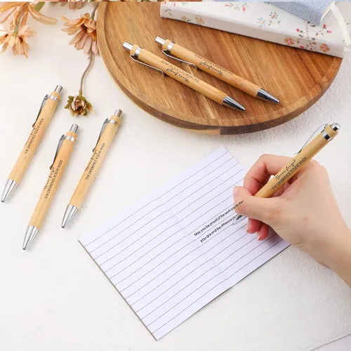 Miniatura 4 de Fuutreo 50 bolígrafos de bambú inspiradores a granel de madera de agradecimiento, regalo para estudiantes, graduación, fiesta, padre, maestro