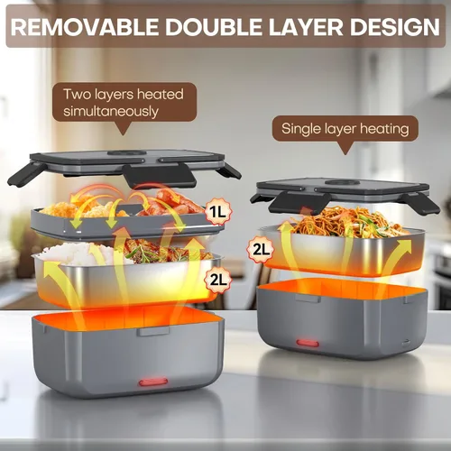 Miniatura 4 de Sitlais Lonchera eléctrica con calefacción para hombres, calentador de alimentos portátil para automóvil, camión, 90 W, lonchera autocalentable