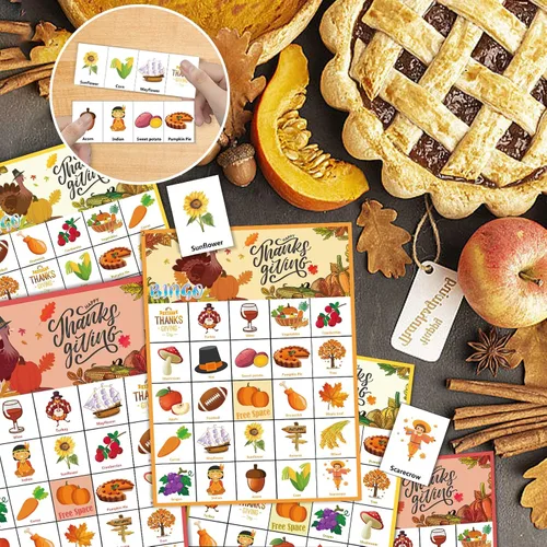 Miniatura 4 de VESPRO 46 tarjetas de juego de bingo de Acción de Gracias para 30 jugadores, juegos de fiesta del día de Acción de Gracias, bingo de otoño
